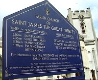 click here for the ST JAMES THE GREAT CHURCH PAGE - signboard - saint james the great shirley solihull, weddings